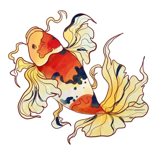 手绘烫金国潮中国风卡通锦鲤鱼金鱼插画装饰元素PSD设计素材