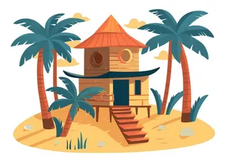 海边沙滩小屋元素