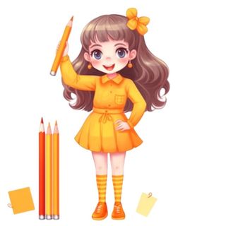 橙色女孩拿着笔免抠