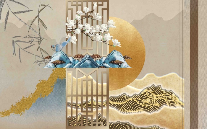 新中式现代背景墙  