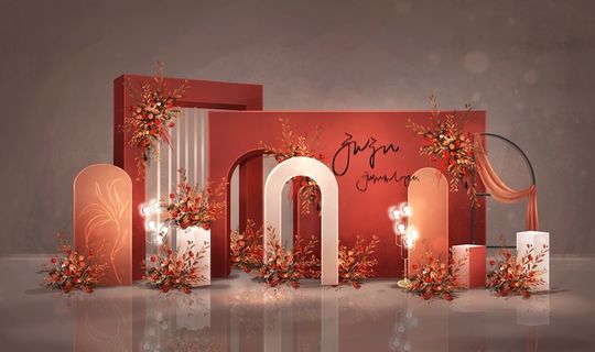 红色中式传统婚礼迎宾区效果图