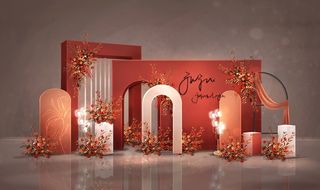 红色中式传统婚礼迎宾区效果图