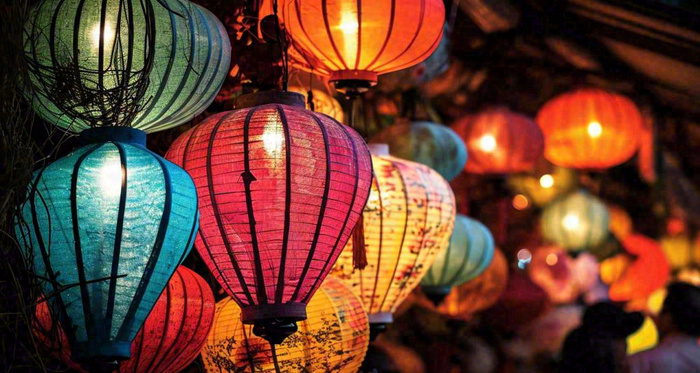 灯笼喜庆中秋佳节夜晚，元宵节摄影图