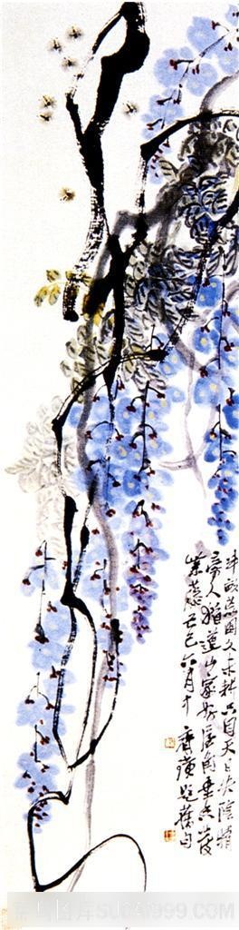 国画名家作品-齐白石的紫藤蜜蜂图