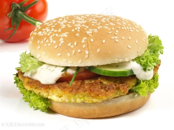 西红柿和汉堡白底可抠图