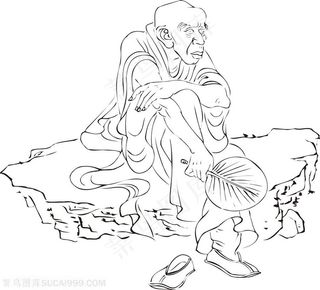 愁眉苦脸的和尚手绘线描108罗汉矢量PNG绘画图片