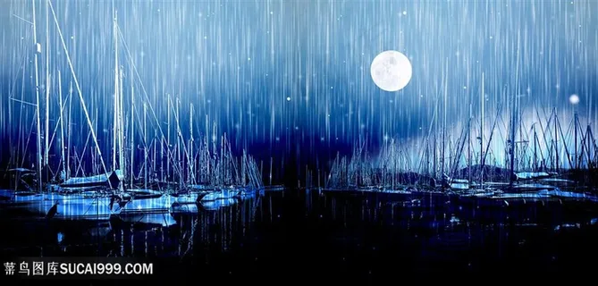 静夜的海港艺术装饰画