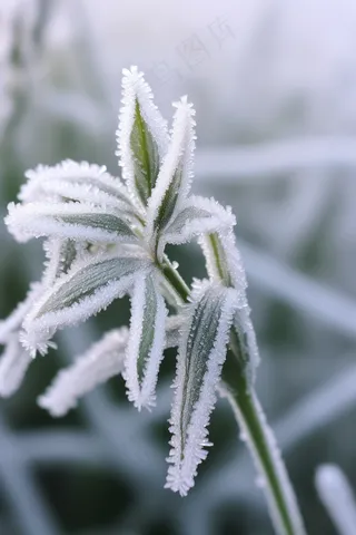 白霜挂满植物枝头冬天雾凇摄影图
