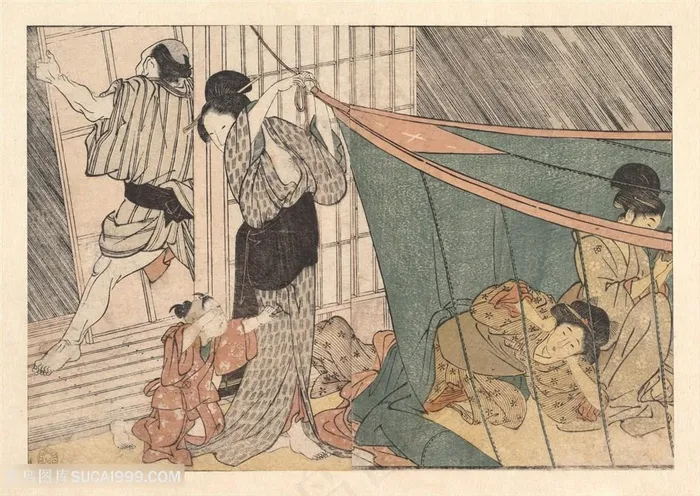 喜多川歌磨手绘日系艺术挂画