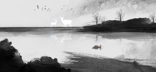 黑白艺术湖水景观PSD素材