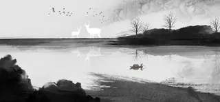 黑白艺术湖水景观PSD素材