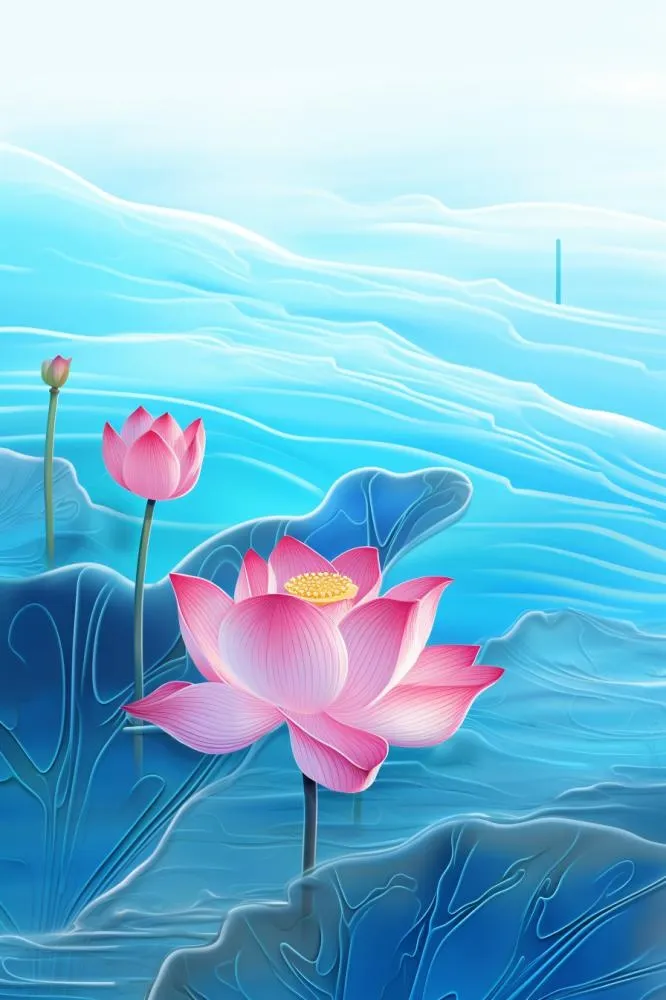 简约大气荷花蓝色水背景(896x1344)