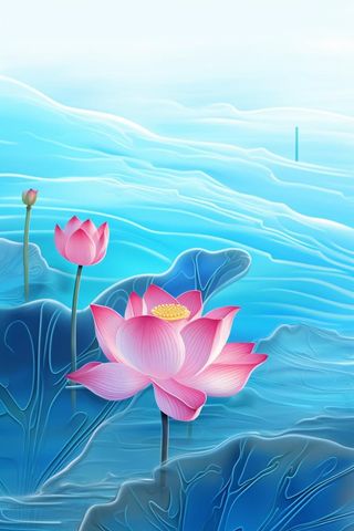简约大气荷花蓝色水背景