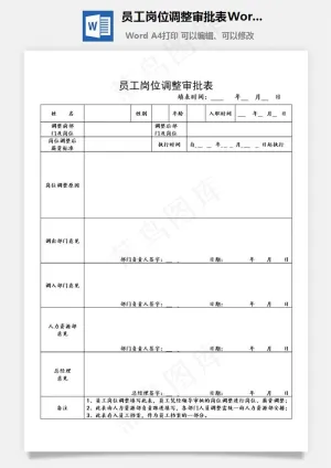 员工岗位调整审批表Word文档
