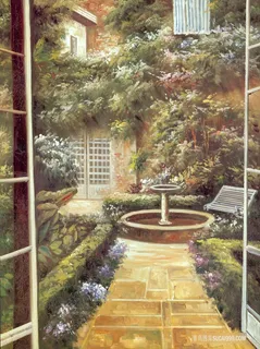 建筑大院油画风景画 建筑大院油画风景画