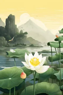 中国风油墨荷花意境大气背景