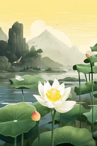 中国风油墨荷花意境大气背景