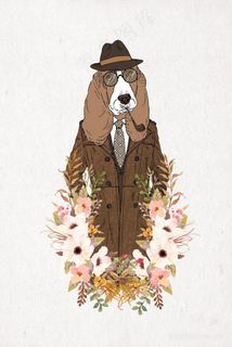 叼着烟斗的狗狗艺术插画