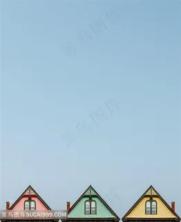 蓝色背景下的彩色小房子
