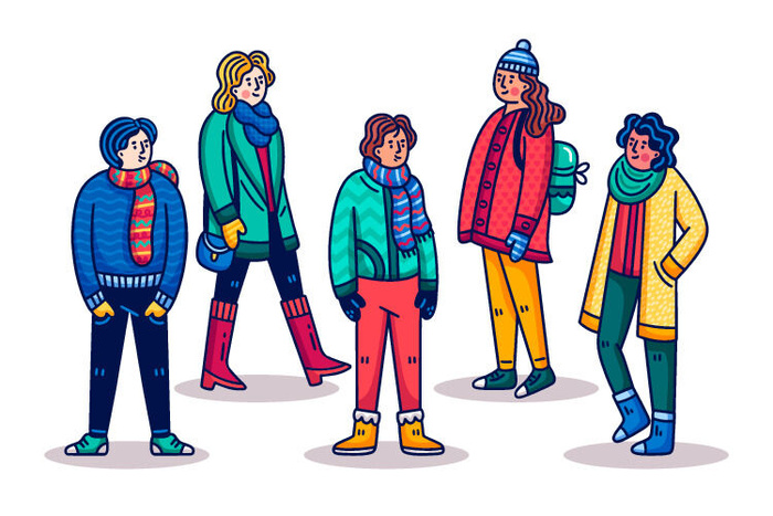 冬天服饰服装冬装穿冬装保暖冬季卡通人物男女装Ai矢量图片素材