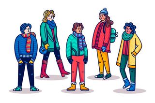 冬天服饰服装冬装穿冬装保暖冬季卡通人物男女装Ai矢量图片素材