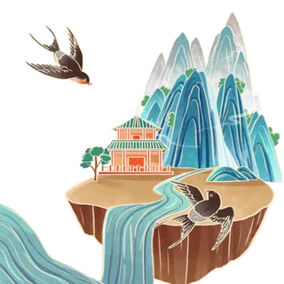 清明元素卡通春天清明节晚春绿色