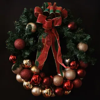 圣诞节红色金色圣诞球花环装饰(32)