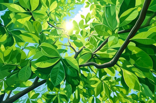 夏天树上的茂密绿叶插画