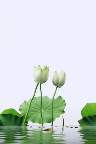 简约摄影清新荷花白绿色背景