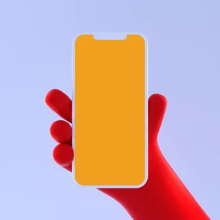 红色右手手持苹果手机插画展示样机