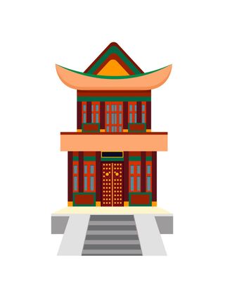 复古中国风国潮古建筑插画手绘高楼古塔AI素材亭子png免抠图