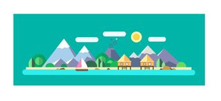 山峰大自然矢量图 扁平化场景绘制