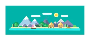 山峰大自然矢量图 扁平化场景绘制