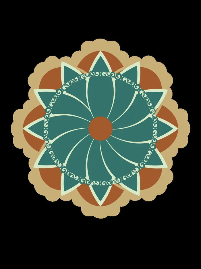 复古中式国潮风敦煌花纹装饰图案花卉藻井肌理圆形边框素材ai矢量模版下载