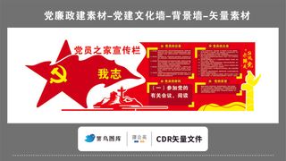 党建文化墙党建素材CDR预览图红色背景党员之家宣传栏