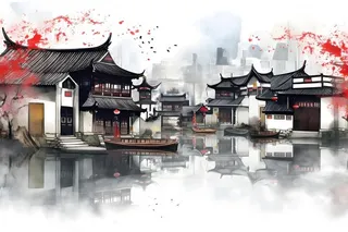 江南水乡水墨画插画海报素材背景