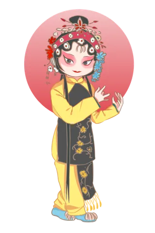 卡通京剧戏剧人物脸谱插画PNG图片 国潮中国风Q版戏剧人物PS素材