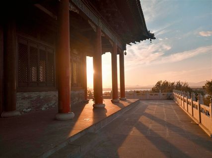 迁安轩辕阁夕阳风光图片