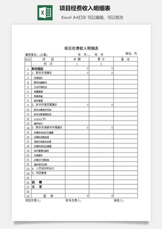 项目经费收入明细表excel模板