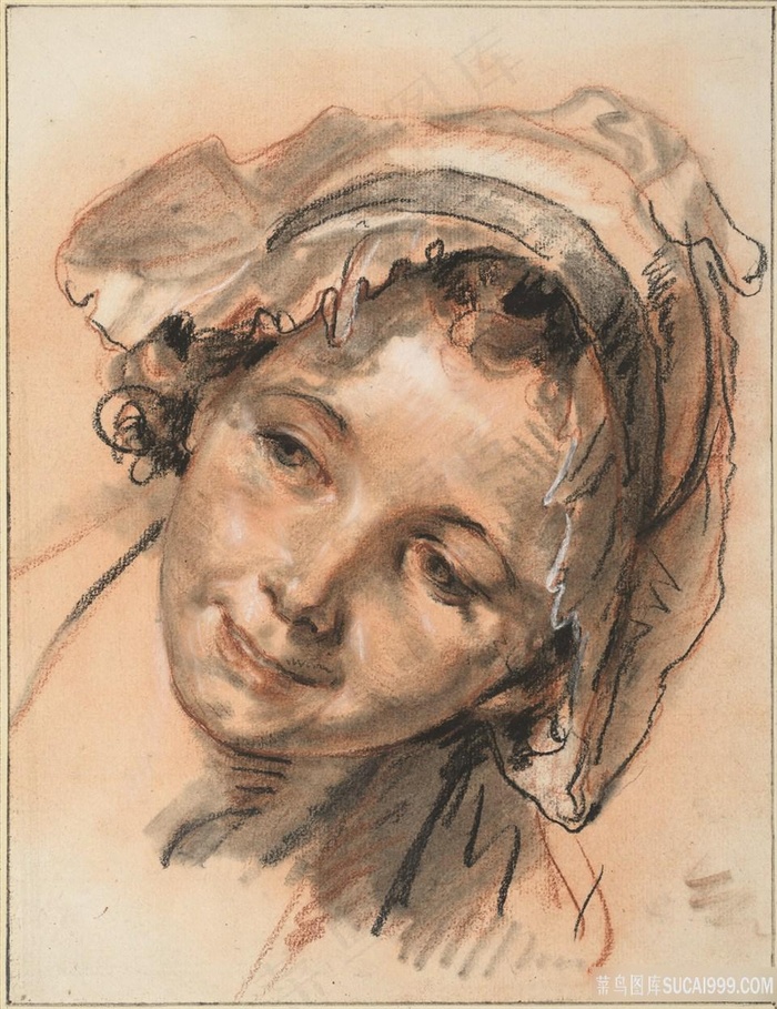 让-巴蒂斯·热鲁兹(1725-1805)-微笑女孩的头油画图片