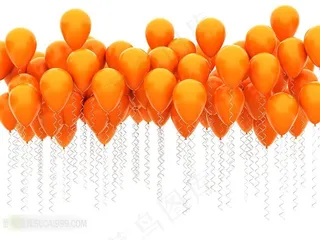 多个飘着的橙色氢气球创意摄影高清图片