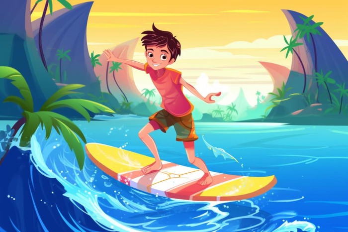 清爽海洋漂流男孩海浪背景