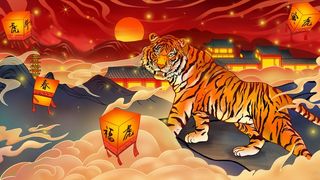 虎年中国风萌虎插画