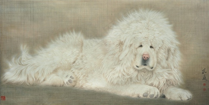 蕃獒松走兽图工笔画