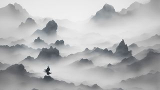 大气写意中国传统水墨画山水插画壁纸-剑仙