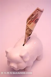 纸币塞入小猪存钱罐图片