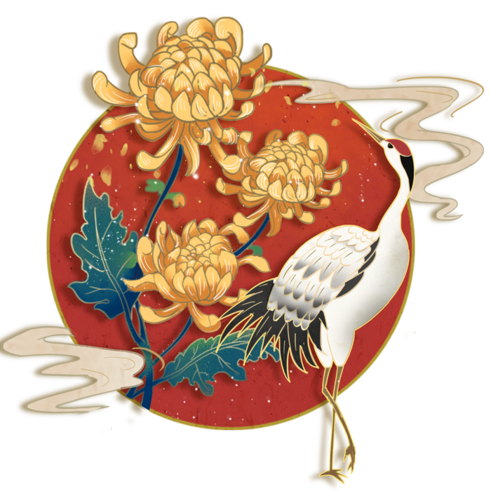 国潮仙鹤插画免扣素材设计素材