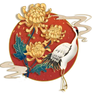 国潮仙鹤插画免扣素材设计素材