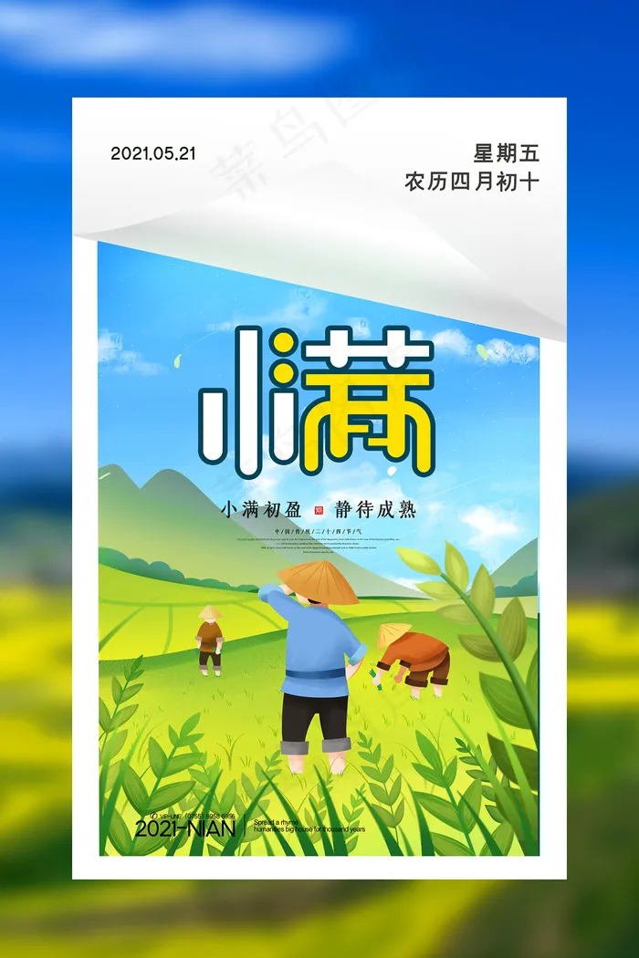 清新二十四节气小满节日海报psd模版下载