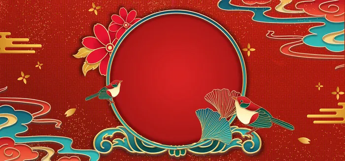 中国风国潮宫廷复古祥云锦鲤花卉扇子BANNER海报背景PSD素材